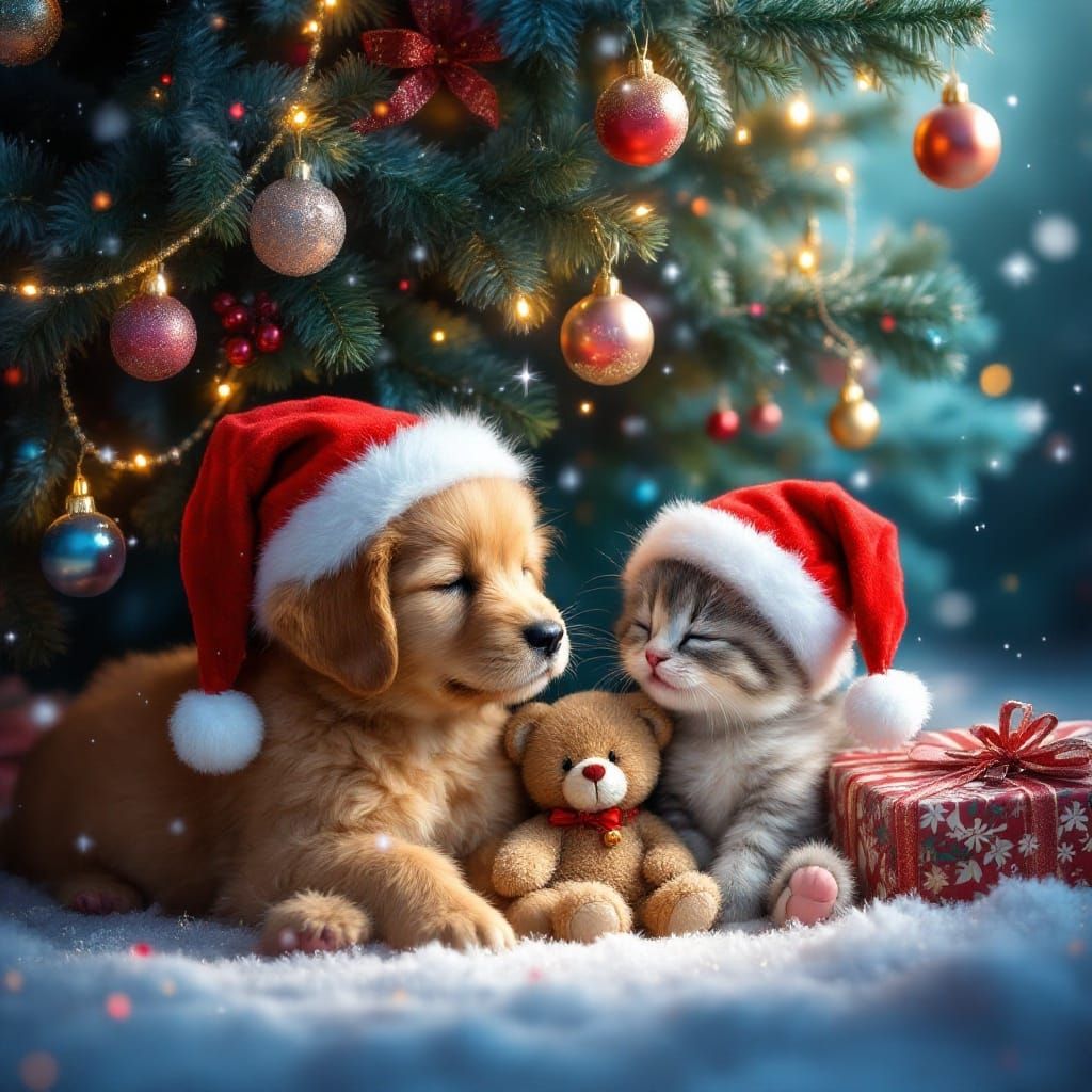 Whimsical Christmas Duo Under the Majestic Tree