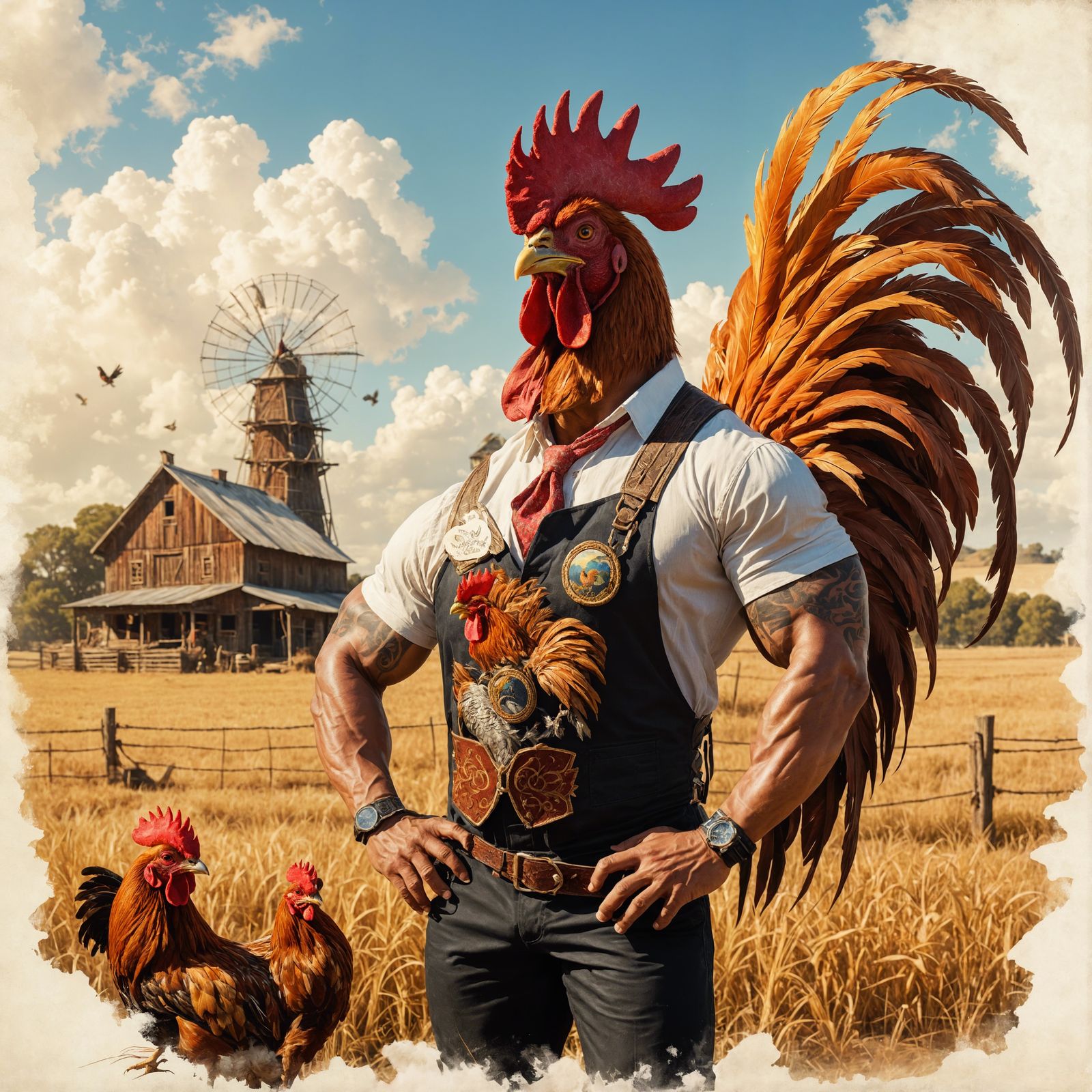 Dwayne Johnson as Rooster in Watercolor Style