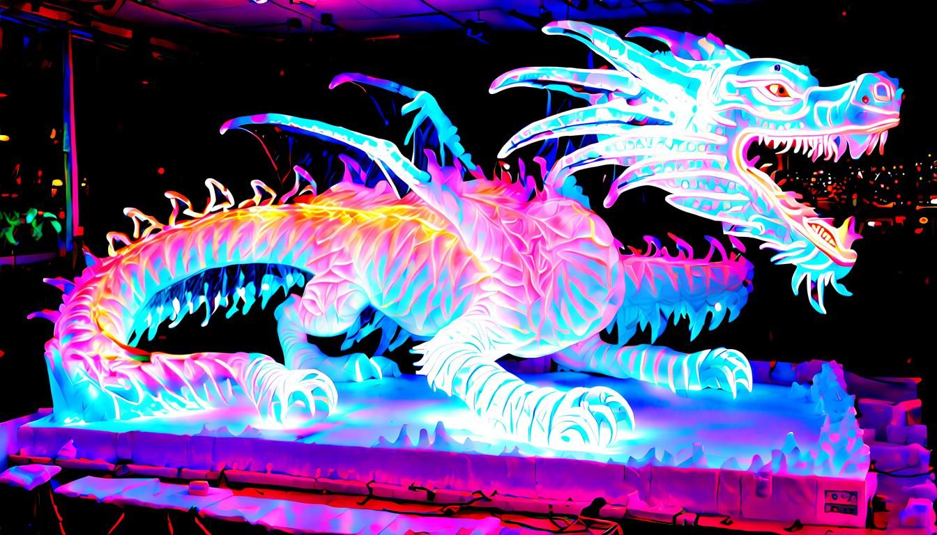 Neon Dragon Ice Sculpture Art