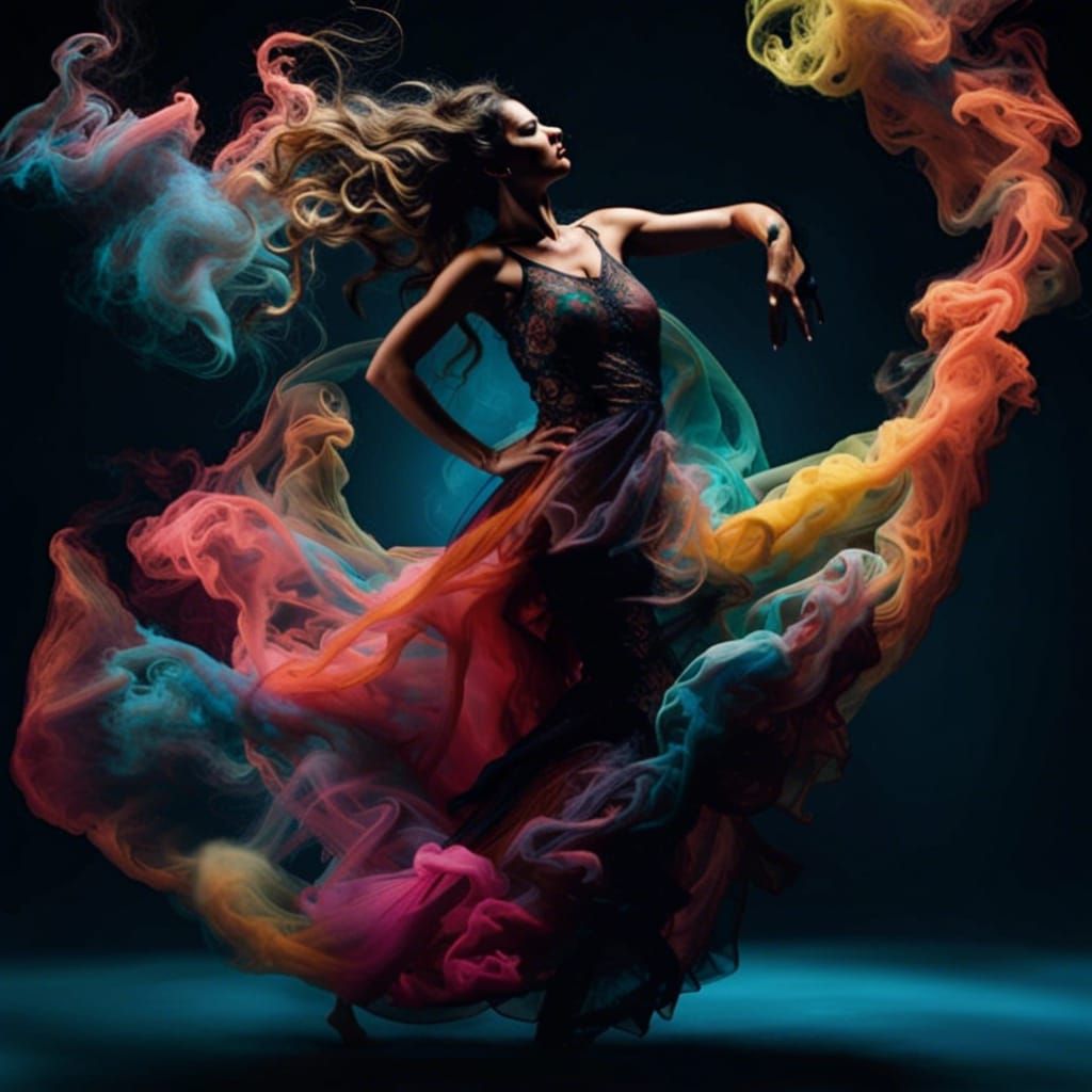 Arabian Dancer in Colorful Smoke, Splash Art Style