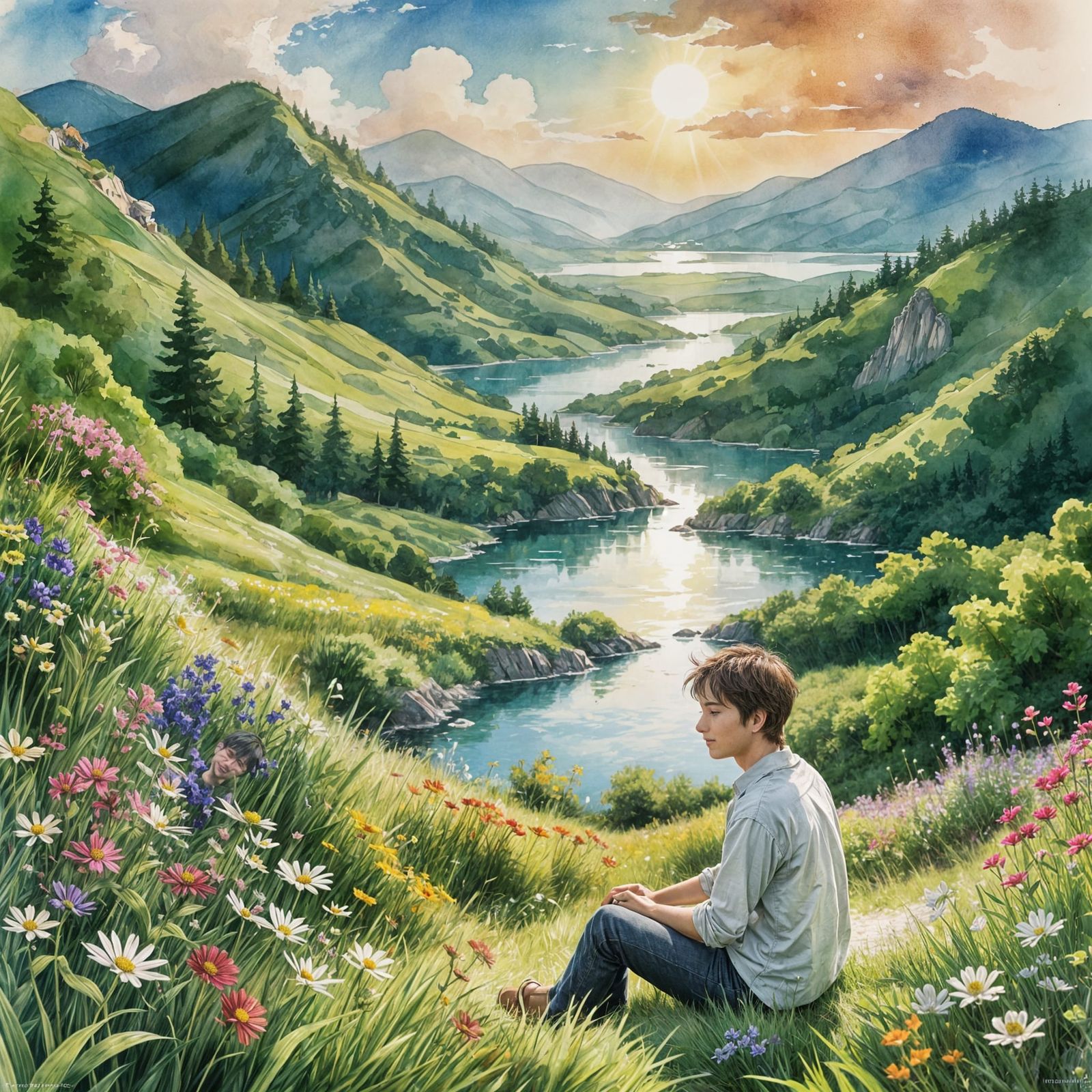 Peaceful Dreamscape: Man Asleep in Lush Nature