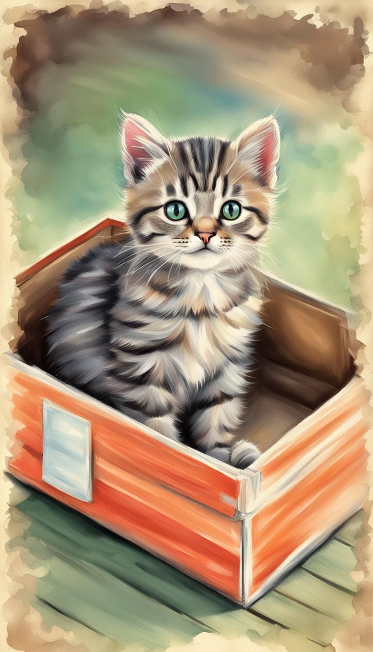 Cute Cat in Shoebox: Cartoon Style