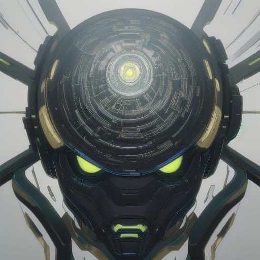 Anime-Inspired Robot Head with Metallic Surface and LED Opti...