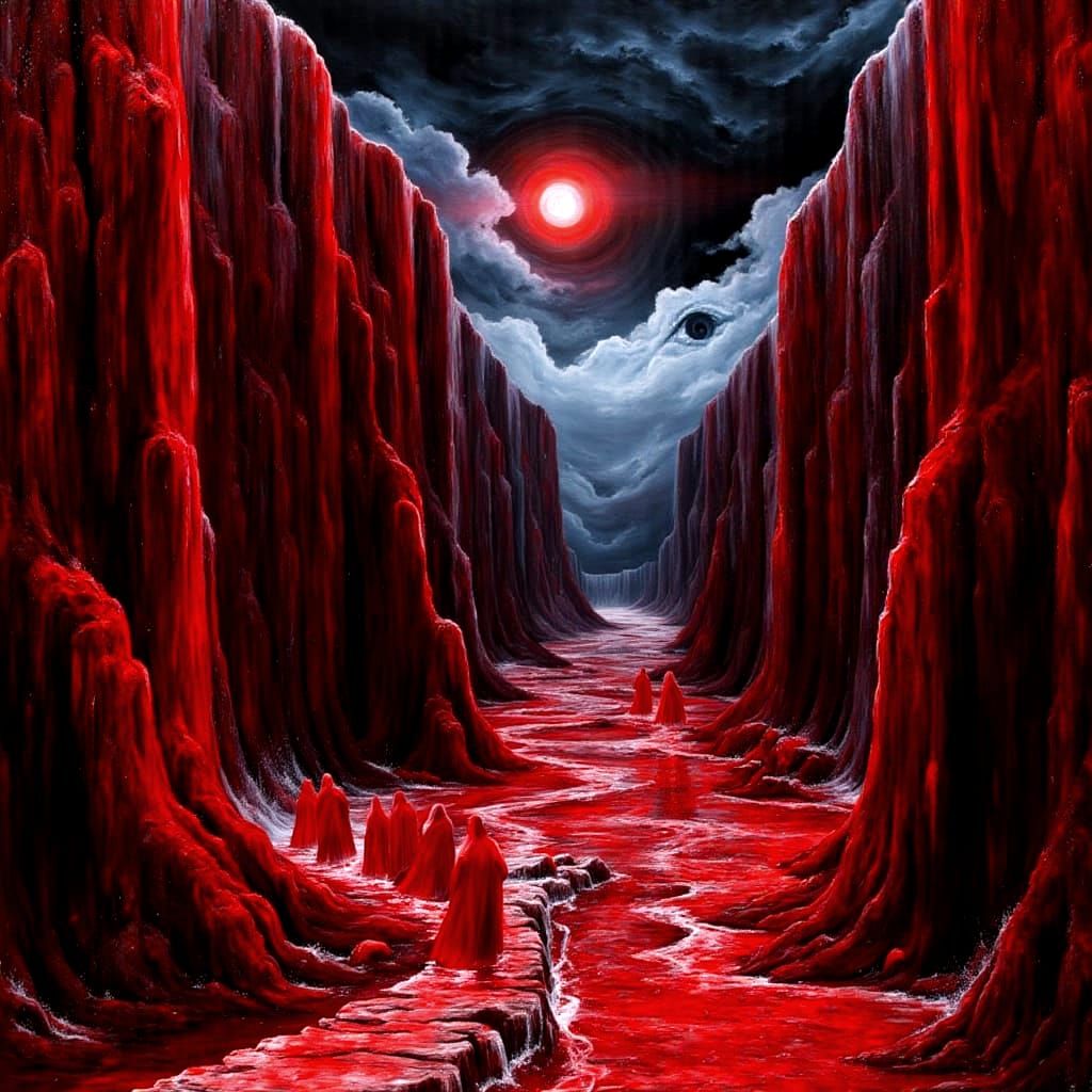 Blood Red Sea Parting in Esoteric Surrealism