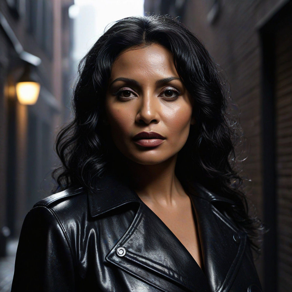 Moody Film Noir Portrait of Pam Grier in Rainy Alleyway