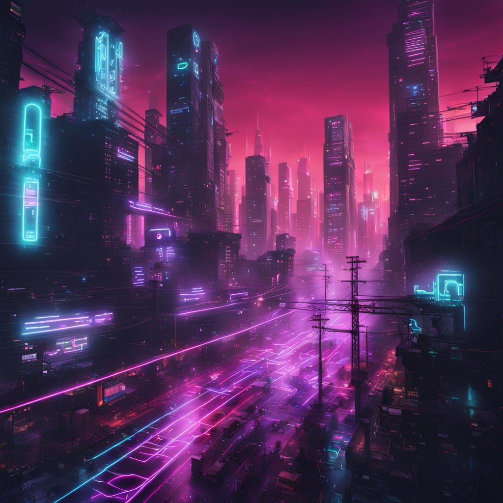 Neon Cyberpunk Cityscape in Deep Colors