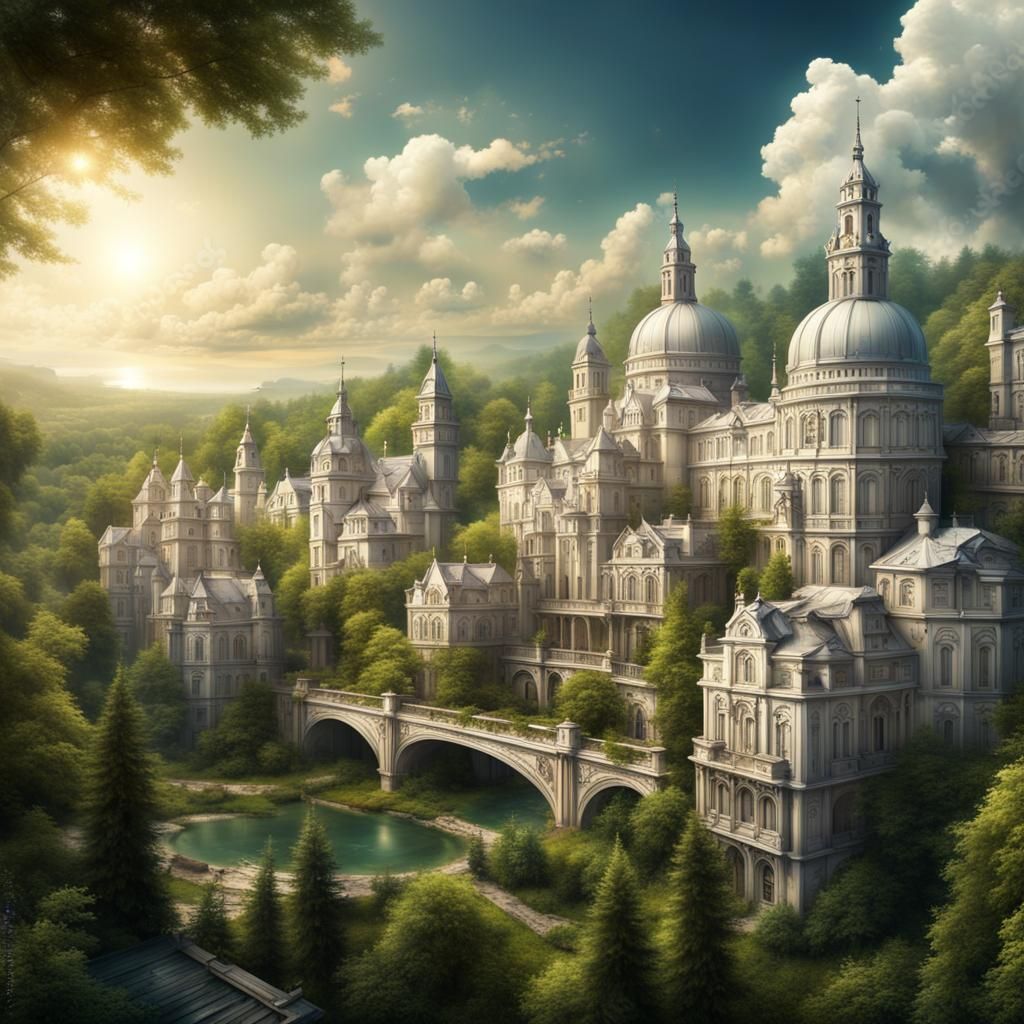 Renaissance City Among Forest: Digital Matte Painting
