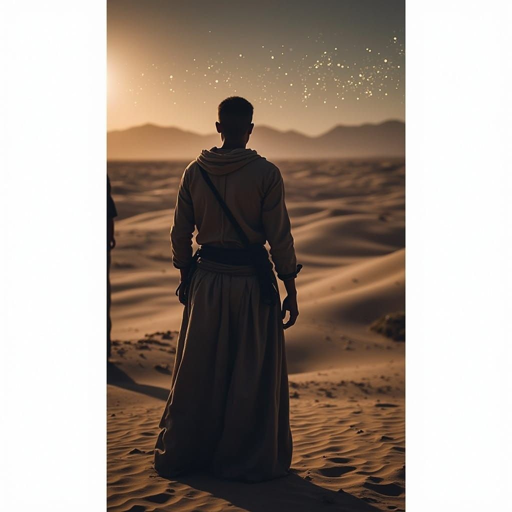 Young Adventurers Stand Strong Against the Desert Sunset