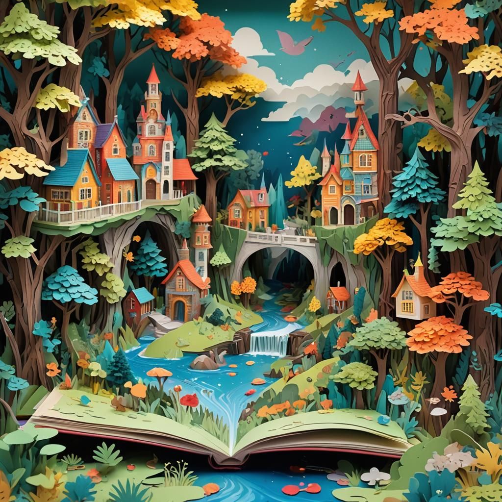 Colorful Pop-Up Book Scenes in Surreal Style