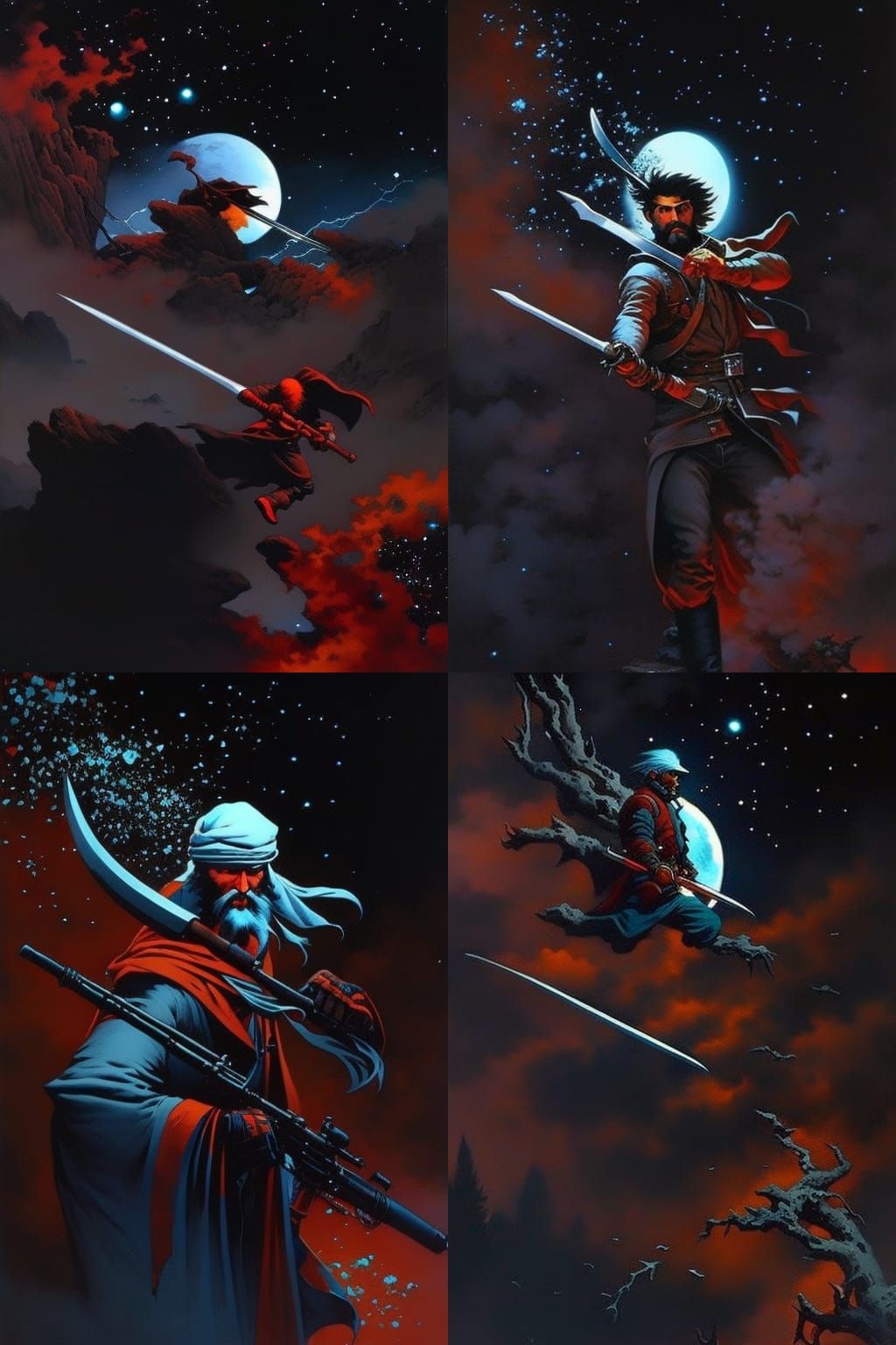 Raiden vs Shogun: Dark Fantasy Gouache Painting