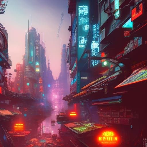 Cyberpunk Market in Detailed Matte Painting