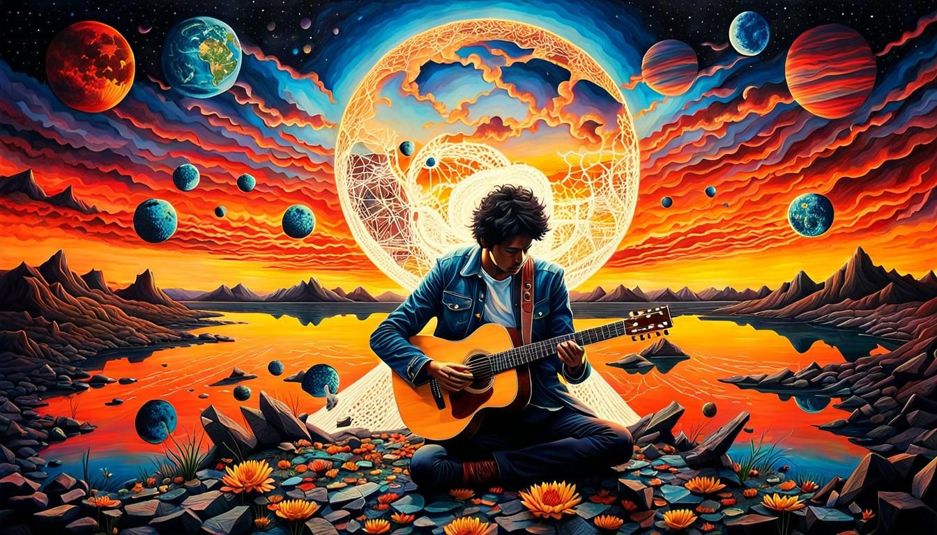 Surreal Drawing of Hopeful Figure at Sunset