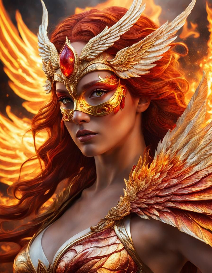 Goddess of Fire with Flaming Mask and Wings