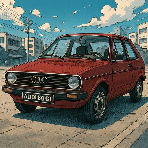 Audi 50GL in Deep Red Manga Style