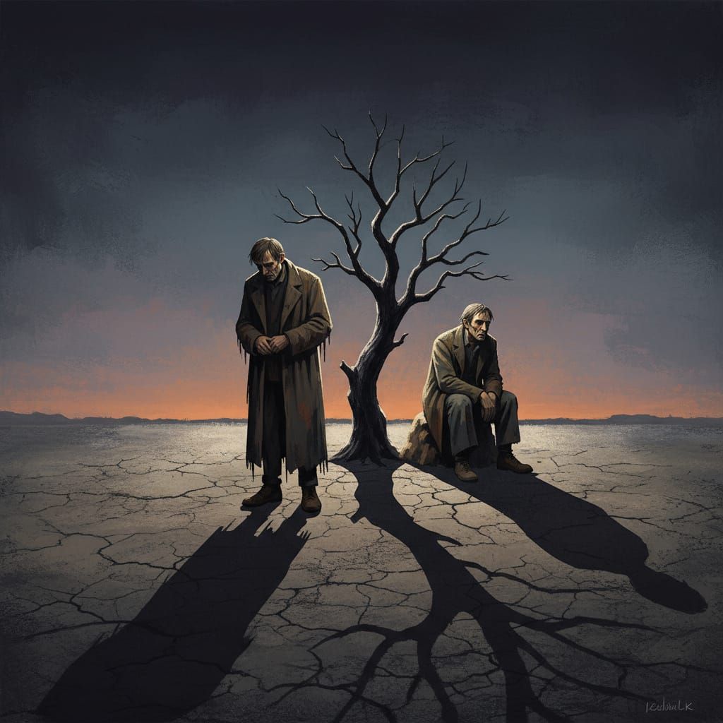 Existential Stillness on a Minimalist Stage at Dusk