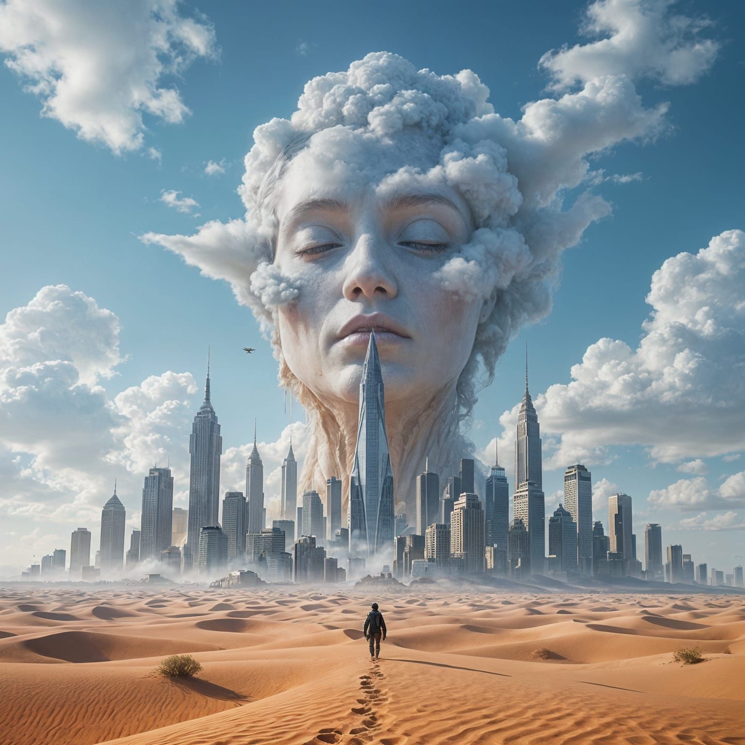 Melting Cityscape in Surreal Desert Landscape