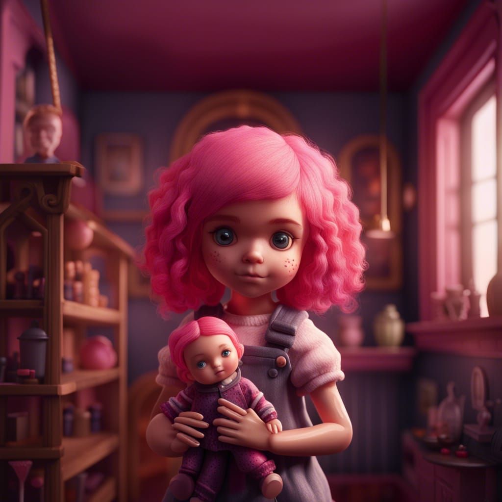 Girl in Dollhouse: Detailed Matte Painting