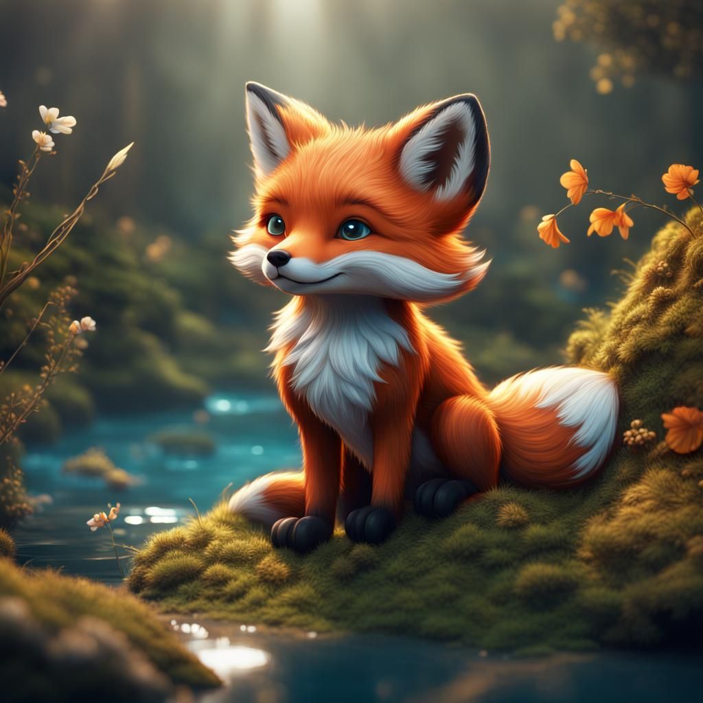 Cute Fox in Detailed Matte Painting