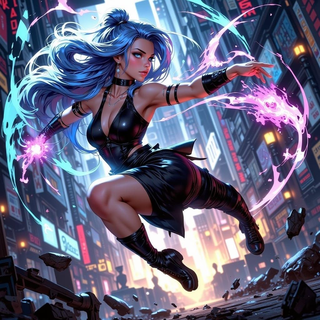 Anime Hero Performs Spinning Kick on Collapsing Building