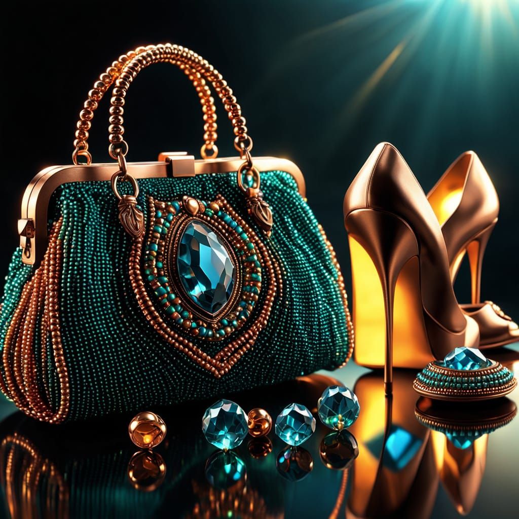 Glass Beaded Purse and Heels in Digital Art Style