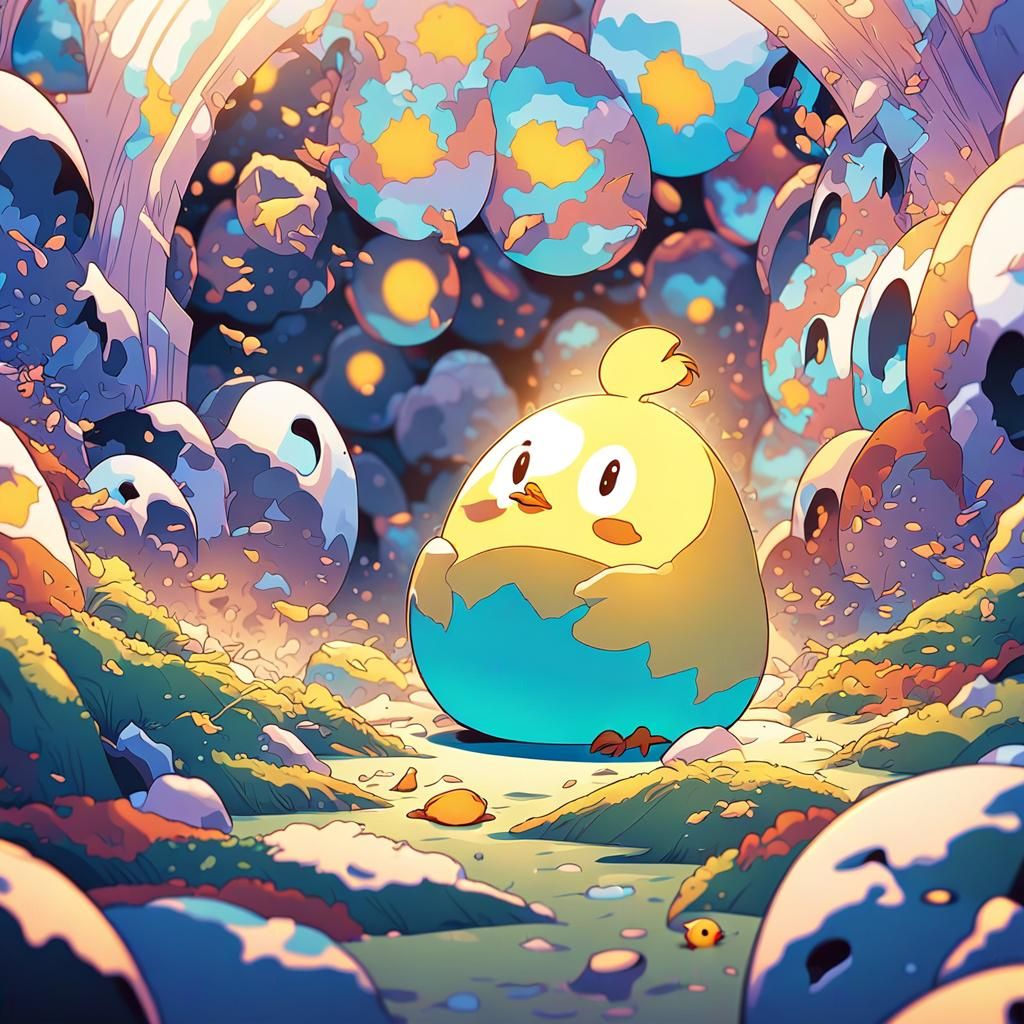 Kawaii Anime Chick Hatches in Manga Style