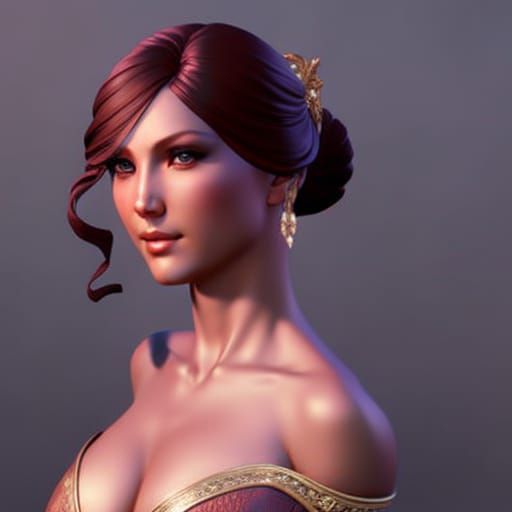 Portrait in Red Lace, Hyperdetailed Concept Art