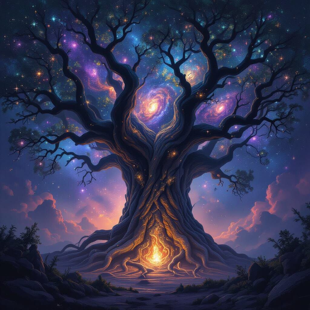 Cosmic Tree of Life in Deep Space Digital Painting
