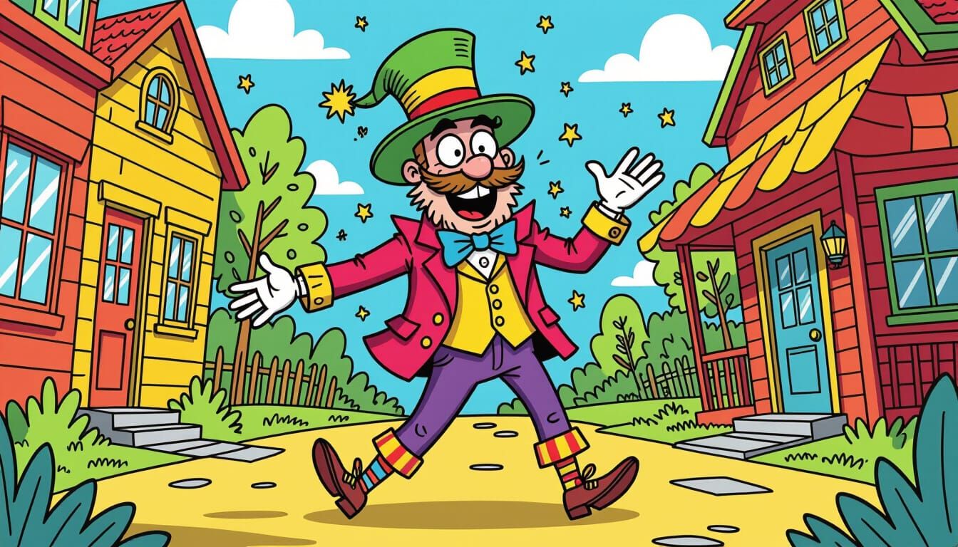 Humorous Leprechaun Cartoon in Exaggerated Setting
