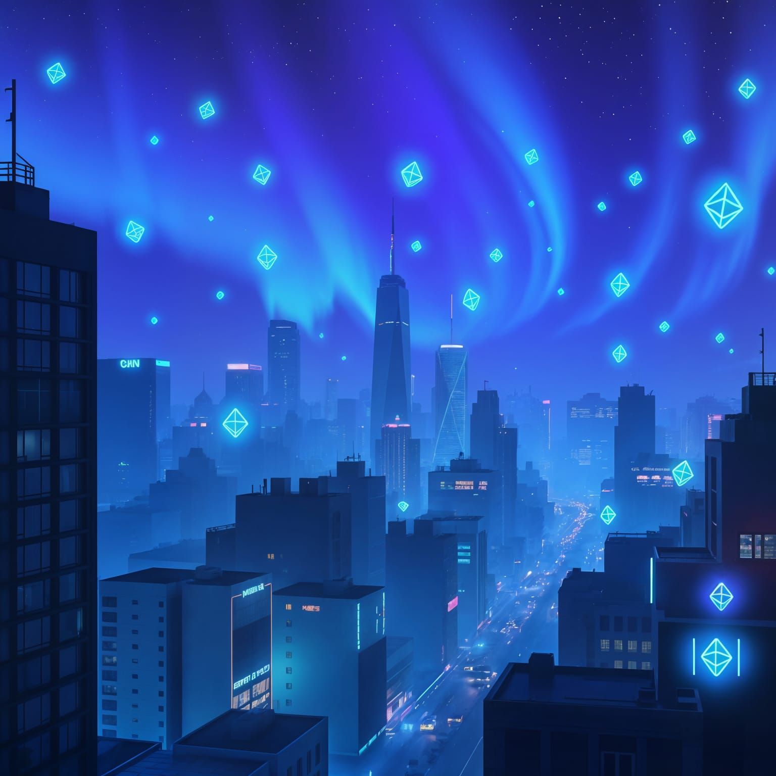 Neon Cyberpunk City with Ethereum in Synthwave Style