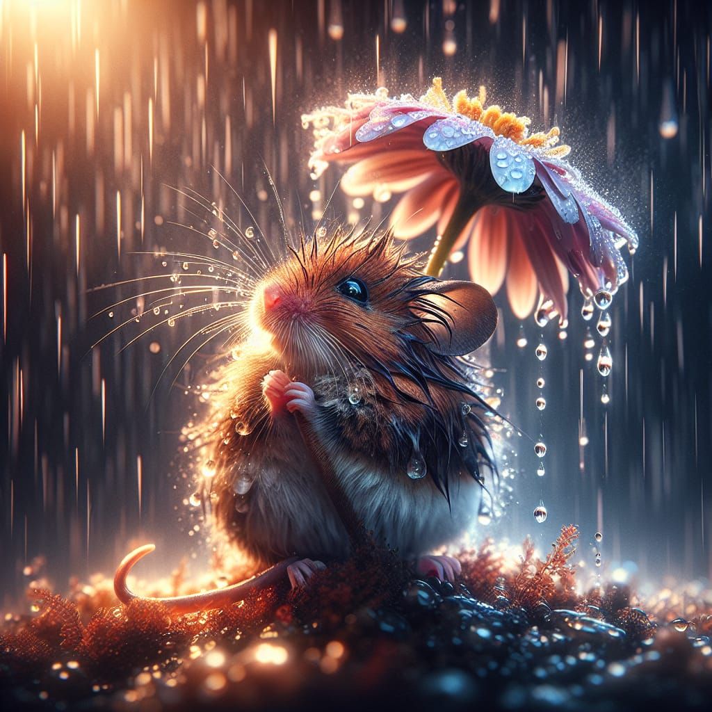 Minute Mouse Shines Under Rainy Fantasy Umbrella