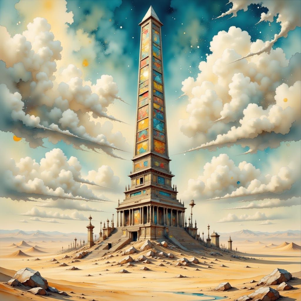 Majestic Obelisk Monument in Ancient Desert City