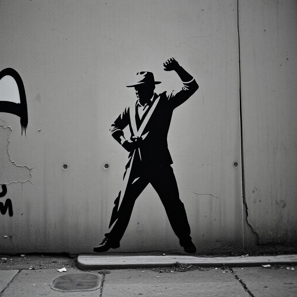 Banksy-style Stencil Art on Gritty Urban Wall