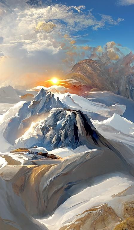 Sunlit Ice Peaks: A Digital Art Landscape
