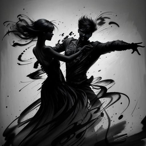 Dancing Couple in Charcoal and Ink Splashes