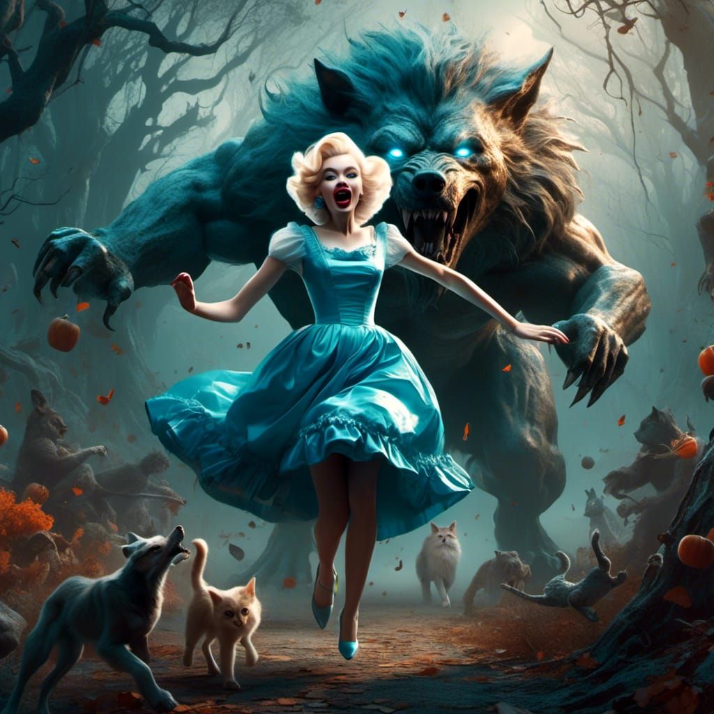 Marilyn as Alice Runs from Monster in Forest