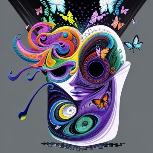 Surreal Butterfly Puzzle Art in Triadic Colors