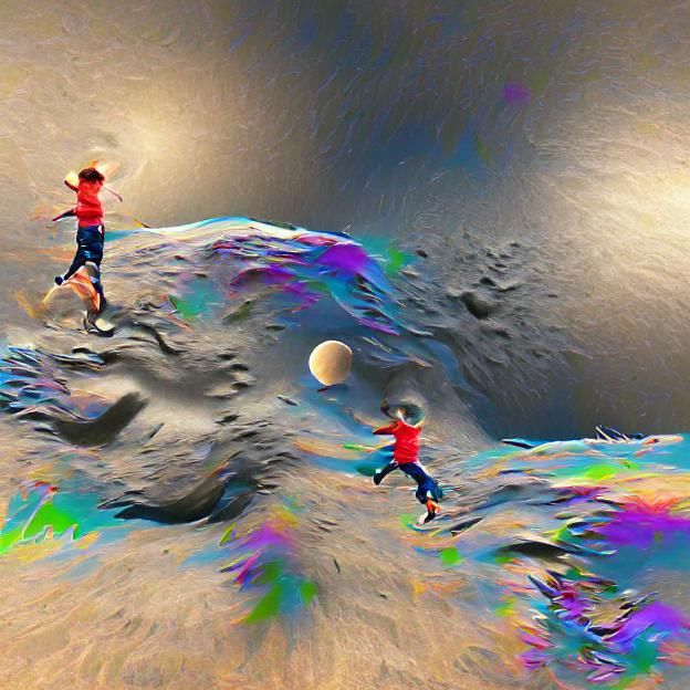 Child Leaps Over Moon in Detailed 3D Render