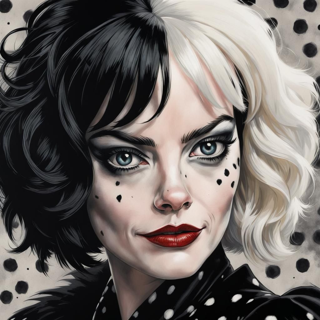 Sinister Cruella de Vil in Detailed Black and White