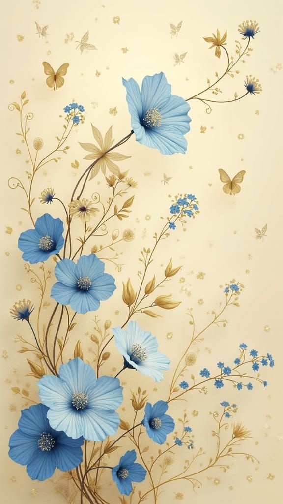 Dreamy Floral Scene with Golden Accents