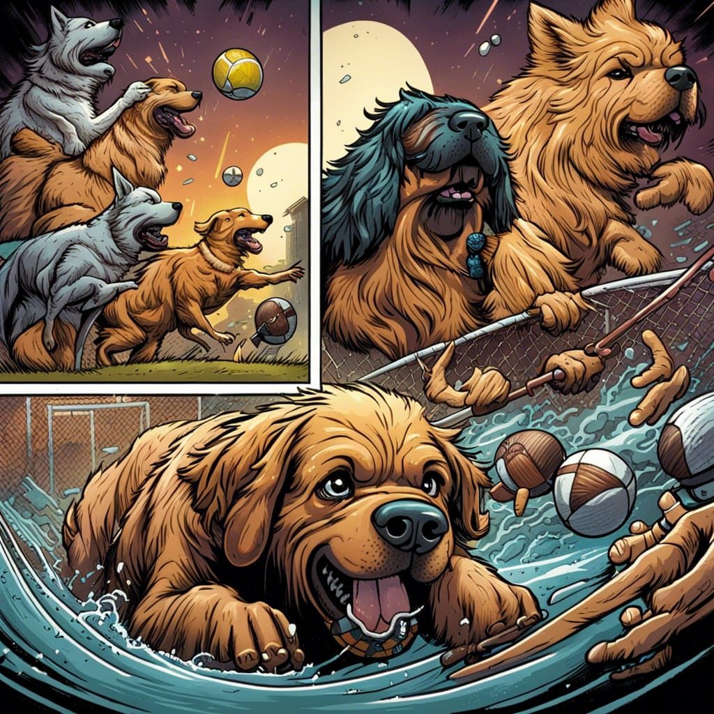 Giant Dog Plays Dog Sports in Comic Book Art