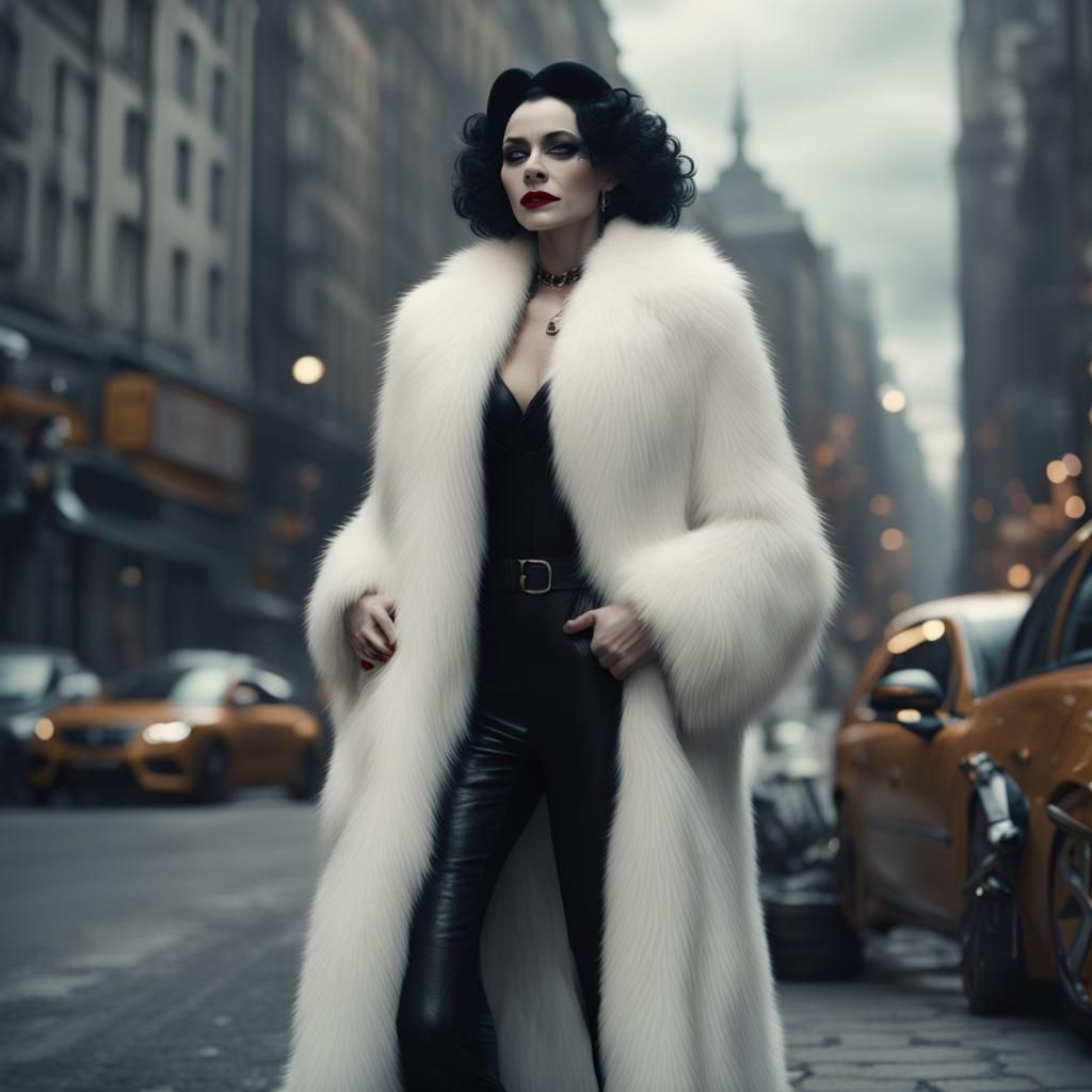 Cruella de Vil in the City: Hyperrealistic Portrait