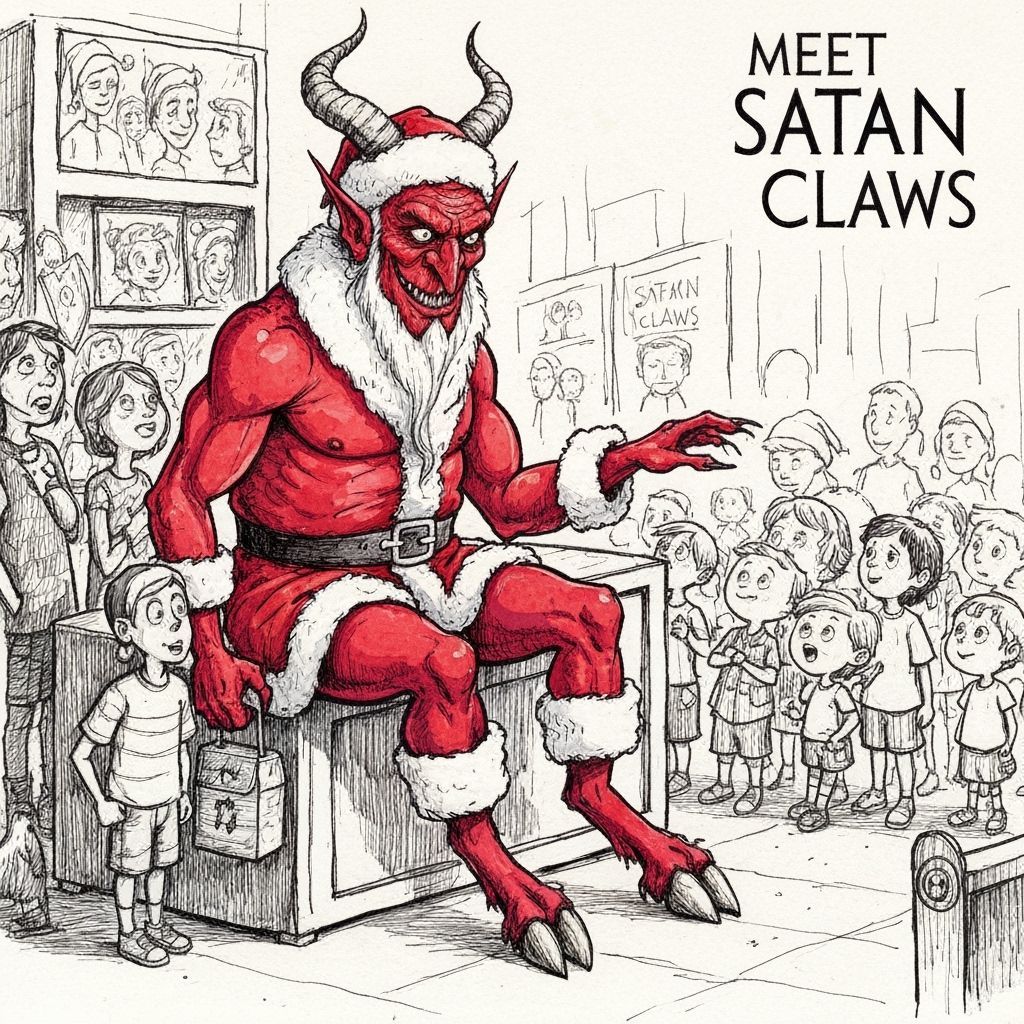 Sinister Santa Demon Caricature in Cartoon Art Style