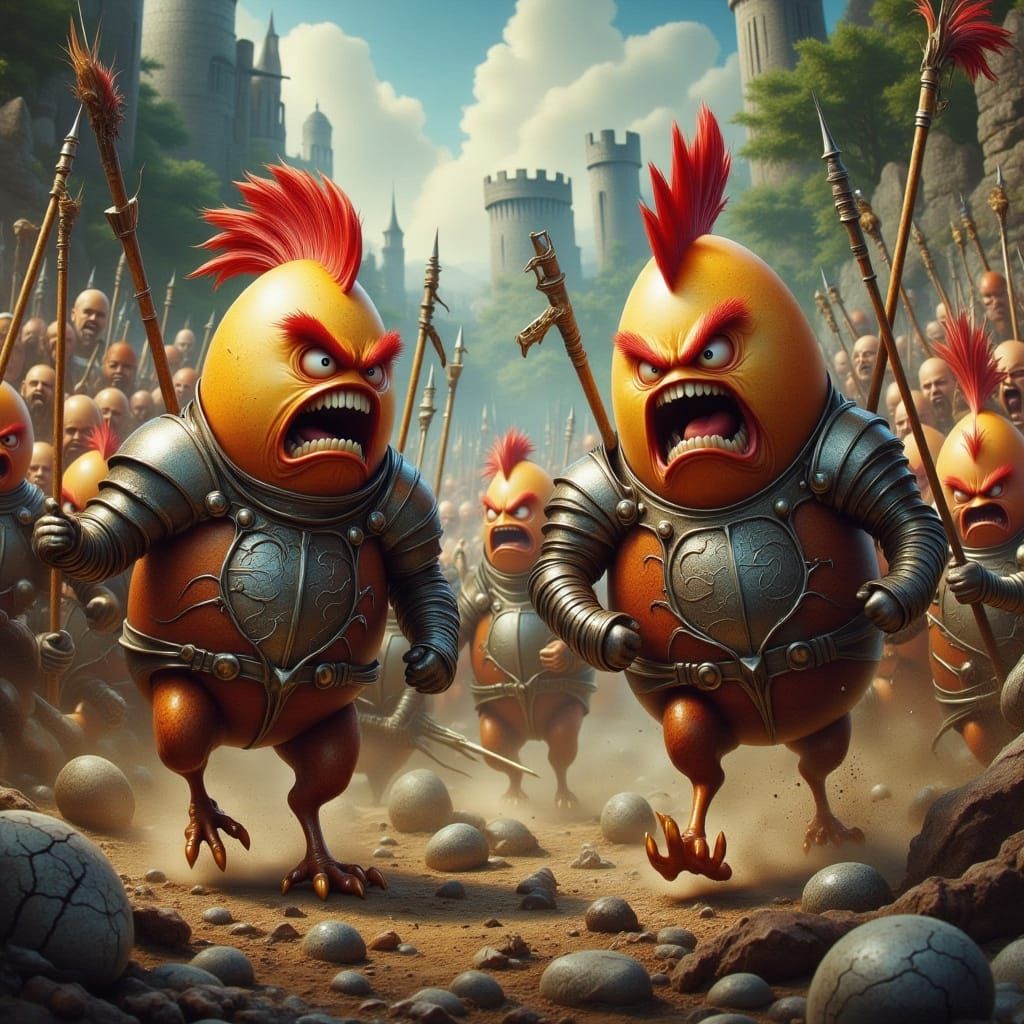 Furious Eggs Jousting on Armored Chickens