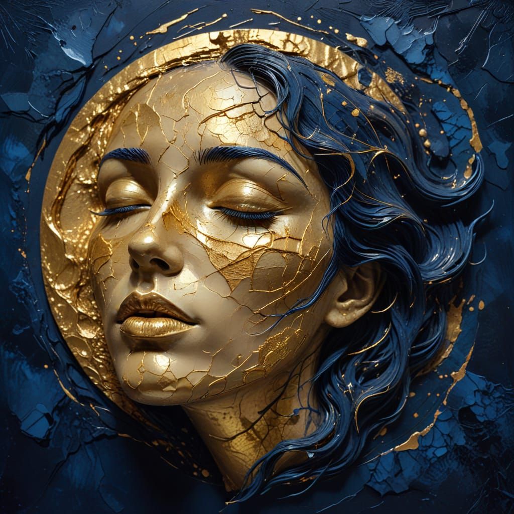 Golden Moon Woman with Cracked Impasto Texture