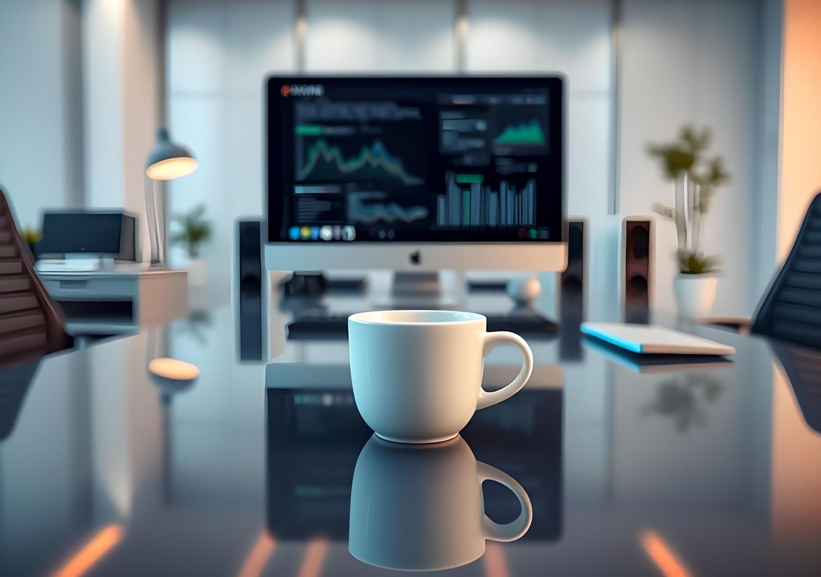 Coffee Cup and Computer in Clean Office Setting