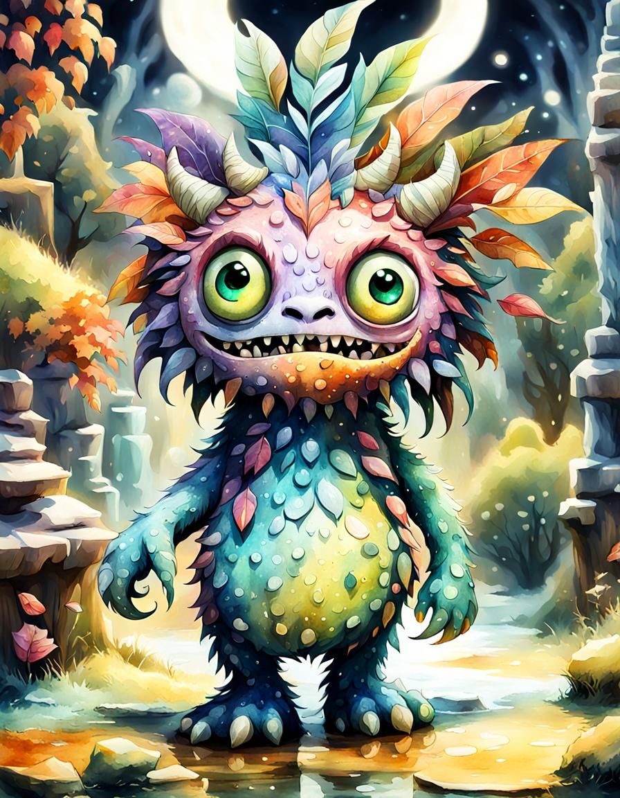 Adorable Seasonal Monster in Dreamworks Watercolor Style