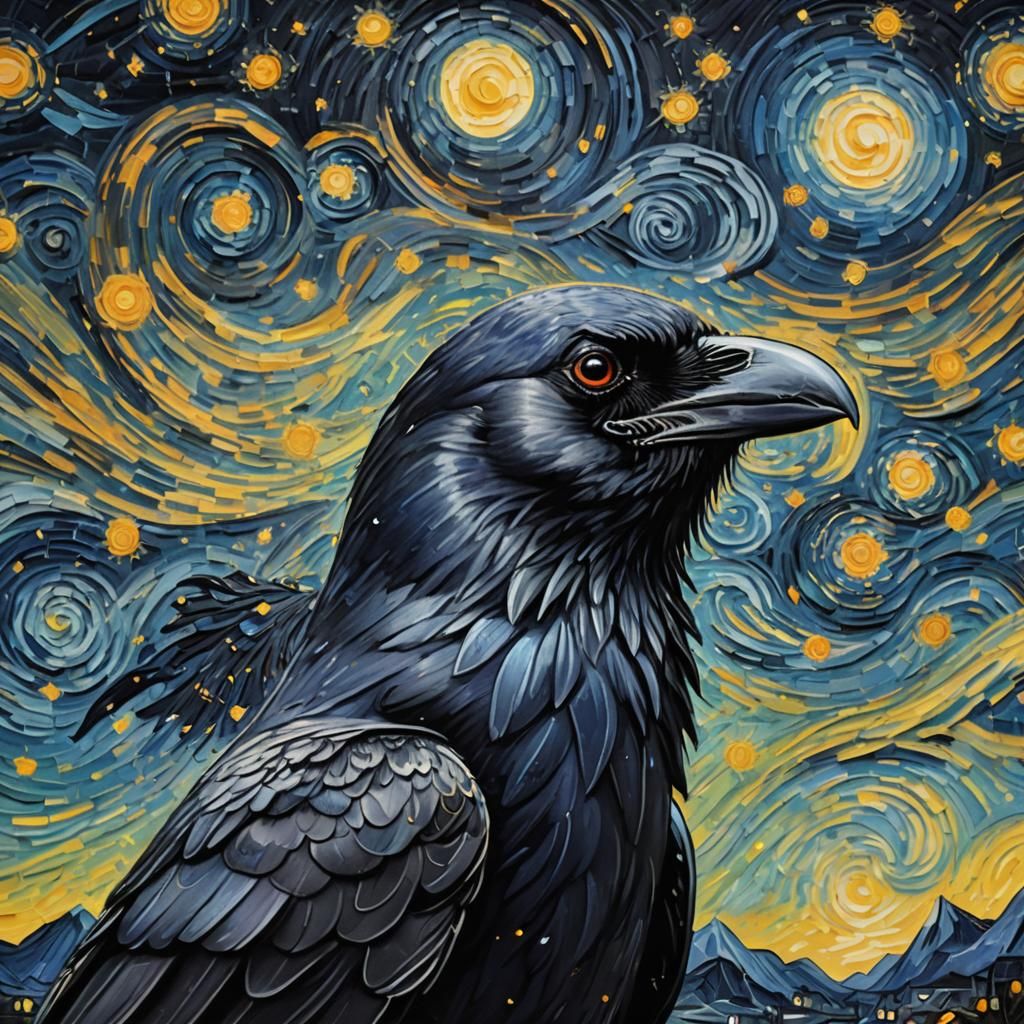 Crow in Starry Night Style