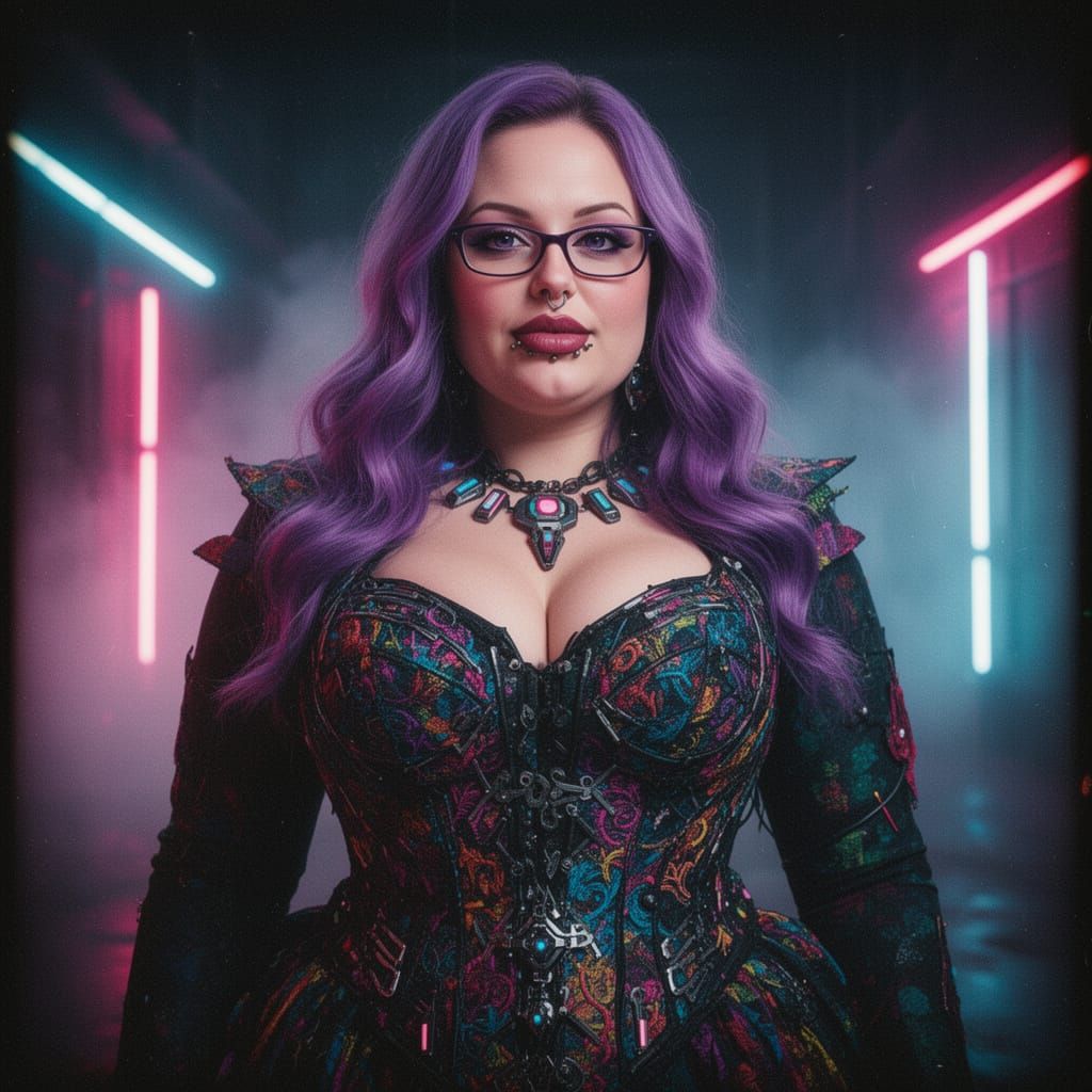 Gothic Woman in Colorful Futuristic Attire