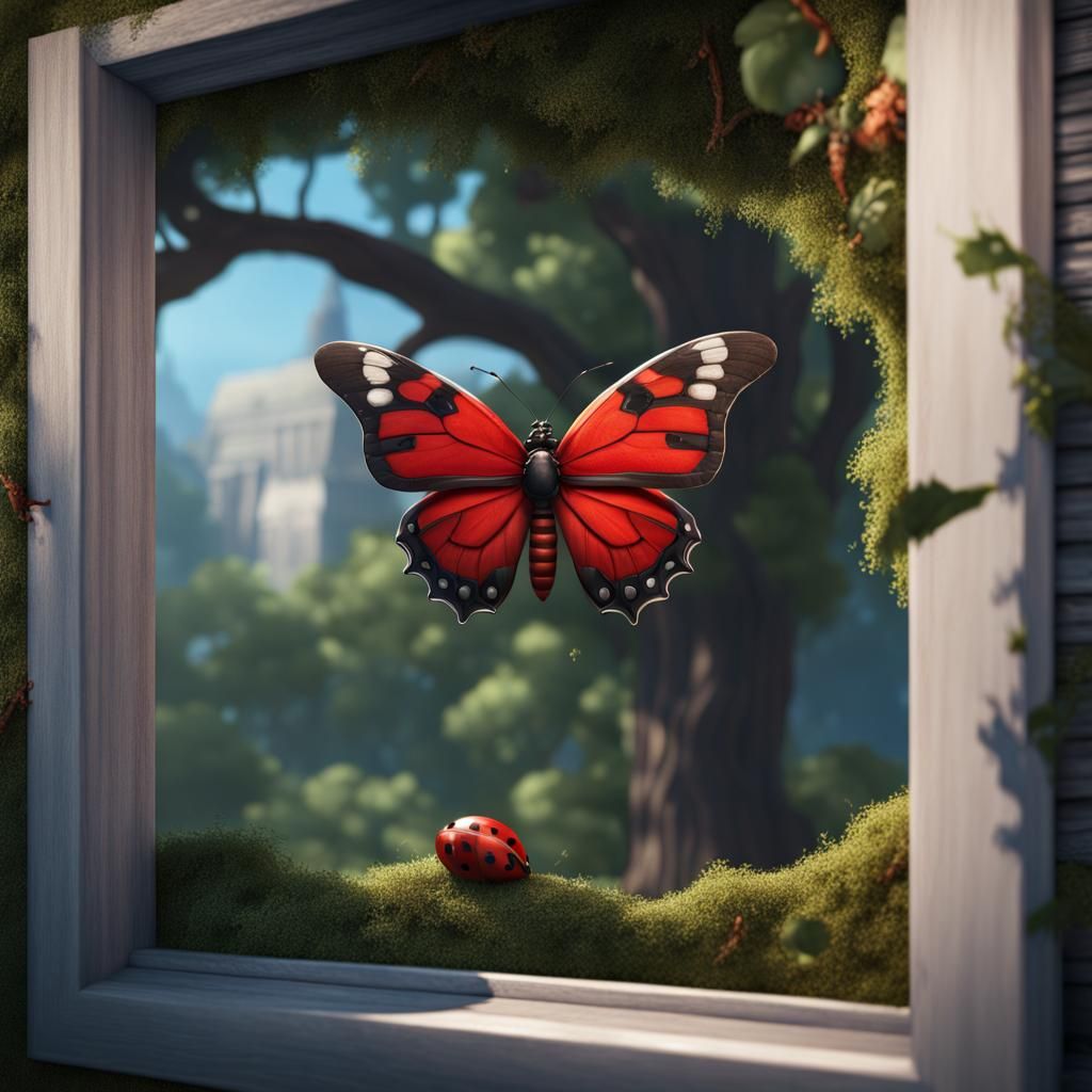 Butterfly Ladybug View in Detailed Matte Painting