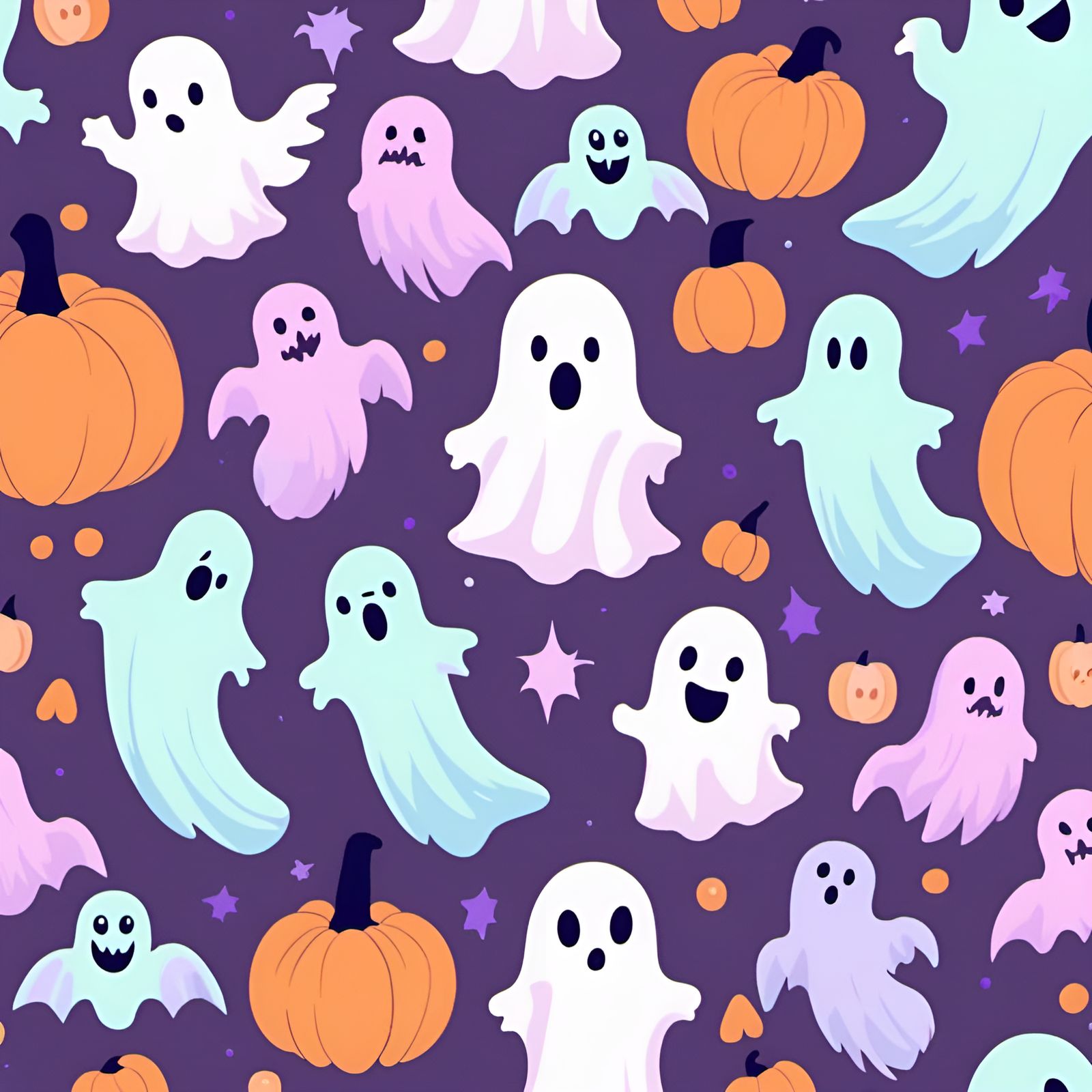 Cute Ghost in Pastel Halloween Dreamscape